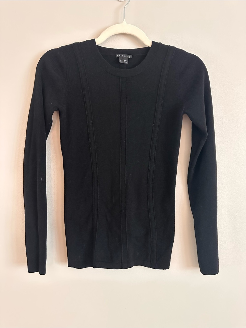 Theory Black Wool Blend Lonani Noble Crewneck Sweater Seamed Knit Top Small